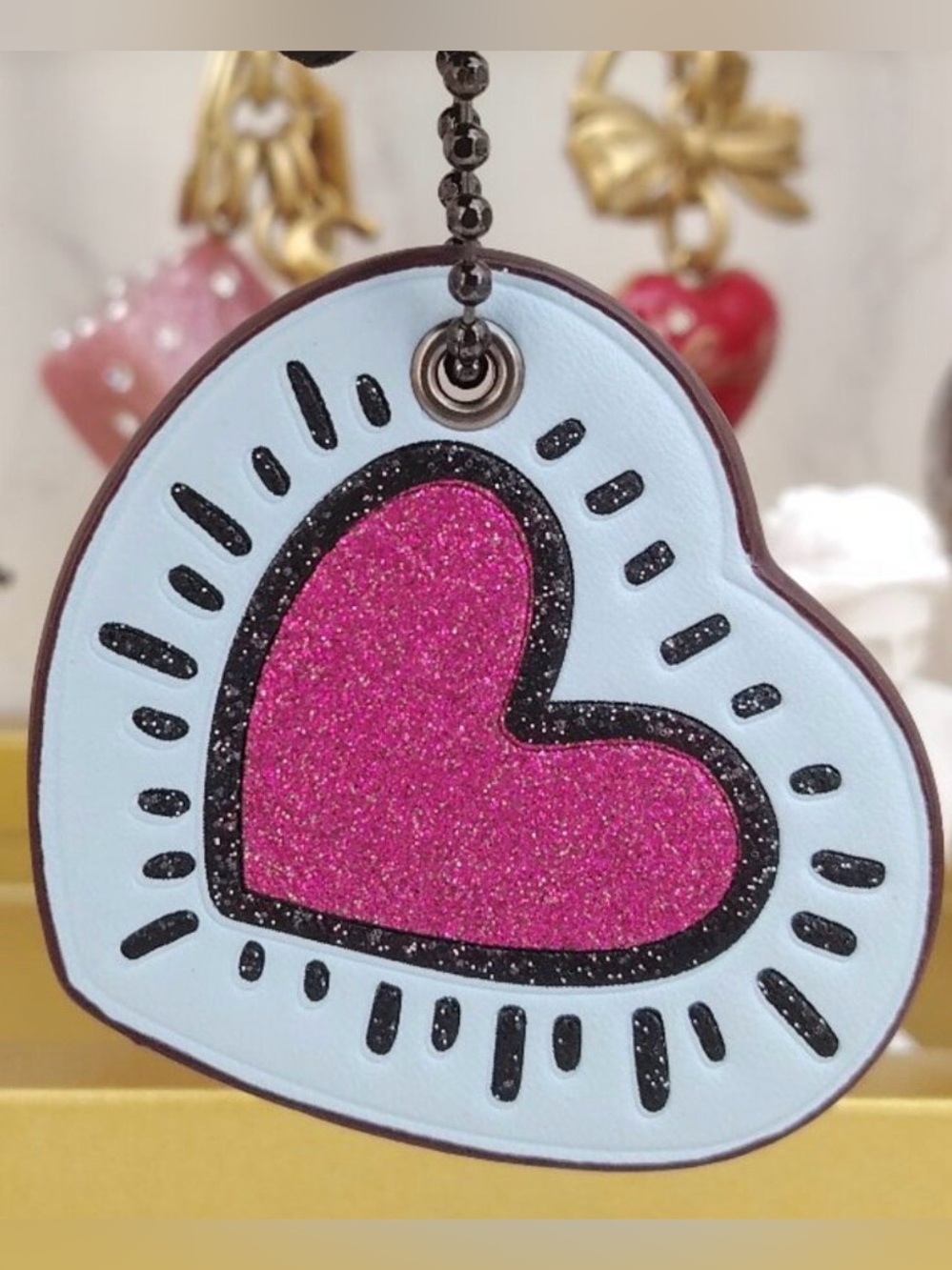 Coach Pink Glitter Heart Key‎ Holder Bag Charm